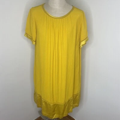 Vestido Anthropologie Maeve L Oro Amarillo Línea A Manga Corta Ojales Borde Bolsillos Foto 1 de 4
