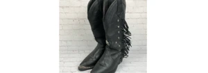 Vintage Harley Davidson Womens High Fringe Western Boots Black Leather USA 6 - Picture 1 of 13