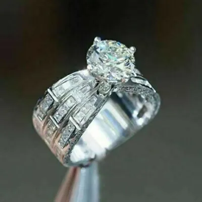 Luxury Cubic Zircon 925 Silver Filled Rings Women Jewelry Wedding Gift Sz 6-10 • 2.76€