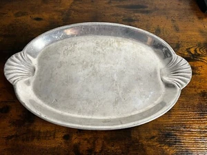 Vtg Wilton 16.5” Serving Platter Pewter RWP Scalloped Seashell Handles Oval - Picture 1 of 8