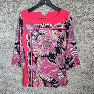 JM Collection Top Womens Small Red Pink Paisley Printed Tunic Embellished Blouse - Picture 1 of 8