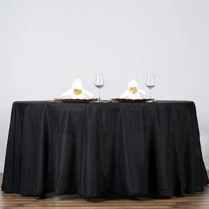 BLACK 132" ROUND POLYESTER TABLECLOTH High Quality Wedding Catering Supplies - Picture 1 of 6