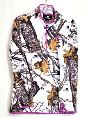 Mossy Oak Fleece Camo Mo Snow Jacket Women's 1/4 Zip Thumb Holes Mock Neck L - Image 1 of 4