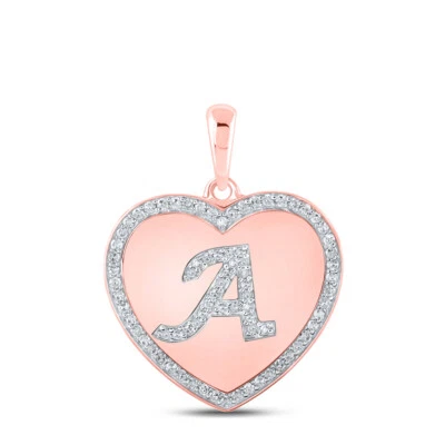 Colgante de oro rosa de 10 quilates con corazón de diamantes redondos con letra A para mujer 1/4 Cttw Foto 1 de 2