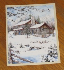 Laura Berry Art - Across The Brook Log Cabin - Lang Bookmark Christmas Card 5ct