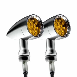 Chrome Chopper Cruiser Motorcycle LED Turn Signal Lights Amber For Harley Dyna H - Picture 1 of 12