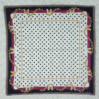 M736 CELINE Blanco Jacquard Algodón Bufanda Bufandas Bolsillo Cuadrado 18.5" X 18.5" Foto 1 de 4