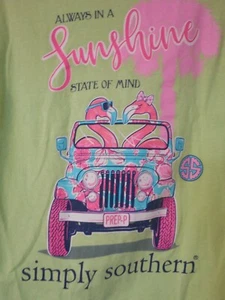Simply Southern Green Pink Graphic Tee T-Shirt cotton Sz S Flamingos Jeep - Picture 1 of 6