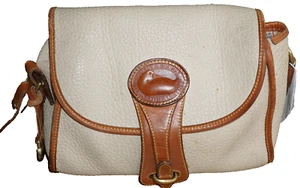 Vintage Dooney & Bourke White & Tan Trim All Weather Leather Crossbody Handbag - Picture 1 of 11