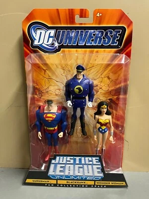 Justice League Unlimited Superman Blackhawk Wonder Woman 3 Pack, New & Sealed - Image 1 of 2