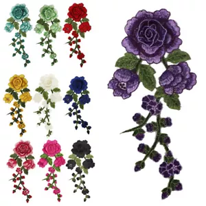 Rose Flower Patch Iron Sew On Embroidered Badge Clothes Embroidery Applique - Picture 1 of 27