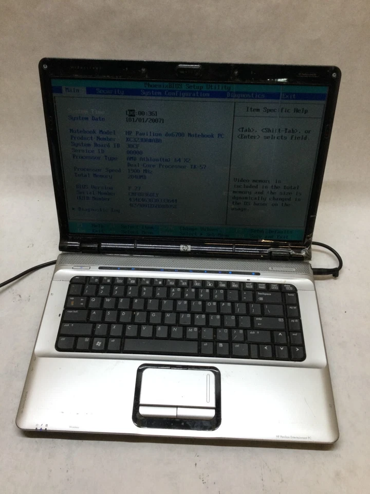 HP Pavilion DV6700 Notebook AMD Athlon X2 TK-57 1.9Ghz 2GB RAM NO HDD NO OS - DW - Image 1 of 4