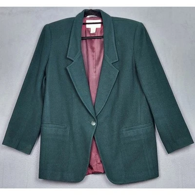 Chaqueta Blazer Lord and Taylor Mujer Talla 10 Verde Lana Cachemira Vintage Carrera Foto 1 de 4
