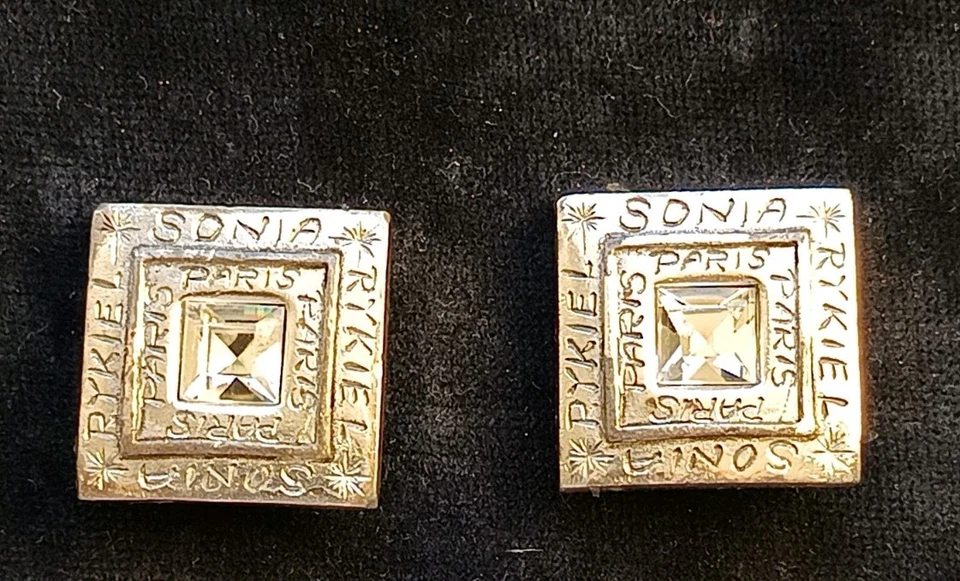 Vintage Sonia Rykiel Paris Silver Square Clip Earrings 1980s - Bild 1 von 4