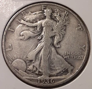 1936-S San Francisco Mint US 50C 90% Walking Liberty Half Dollar (#97j-2523/306) - Picture 1 of 4