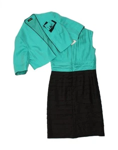 VINTAGE Womens 2 Piece Set UK 12 Medium Turquoise Colourblock Viscose DZ03 - Picture 1 of 7