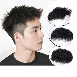 Natural Curly Wavy Topper Human Hair Clip in Wiglet Hair Pieces Toupe For Men - Picture 1 of 15