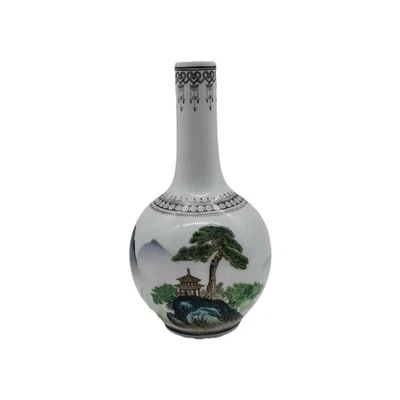 Vintage Chinese Republic era vase with Gingko Tree and Pagoda Decoration H21cm - Image 1 of 3