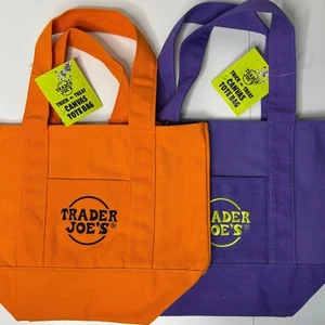 LOTE 2x — MINI Bolso de Mano Trader Joe’s de Lona — Truco de Halloween Naranja Púrpura - Imagen 1 de 10