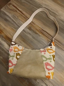 New Birds theme Top handle Shoulder Bag Purse Green Suede Mult Crescent Baguette - Picture 1 of 7