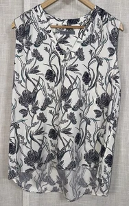Classiques Entier Silk Floral Navy Blue Women’s Sz XL Sleeveless Blouse Top - Picture 1 of 6