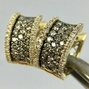 Pendientes de aro Huggie de cuarzo ahumado redondos creados en laboratorio de 2 quilates enchapados en oro amarillo de 18 k - Imagen 1 de 5