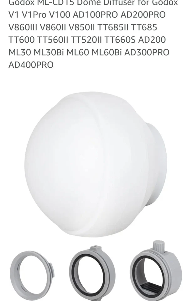 Godox ML-CD15 Diffuser Dome Kit 3 Adapter Ring For Camera Flash Speedlite Light  - Image 1 of 4