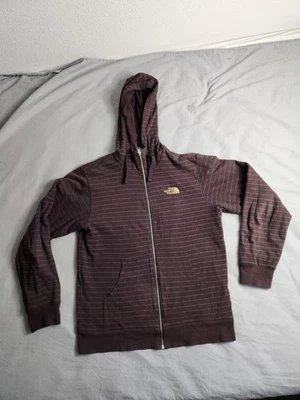 Vintage Y2K North Face Striped Hoodie Sweatshirt Mens Medium Brown Gray Full Zip - Image 1 of 4