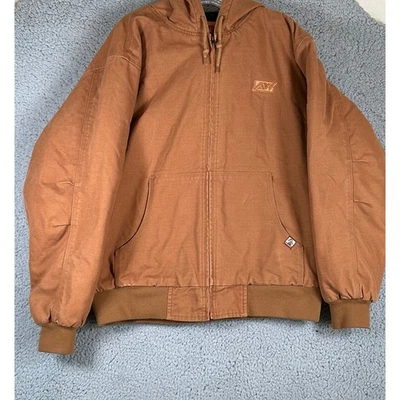 Dri Duck Jacket Men's Brown Canvas Hooded Work Jacket Men's XL Logo Heavy Duty - Image 1 of 4
