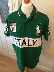 Polo Ralph Lauren Shirt Mens XL Green Italy Spell Out Big Pony Italia Preppy - Picture 1 of 4