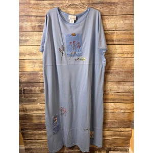 Sport Savvy 2X Blue Floral Embroidered Cotton Maxi Dress Made in USA New - Picture 1 of 6