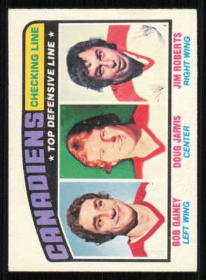 1976-77 O-Pee-Chee #217 Bob Gainey/Doug Jarvis/Jim Roberts - NRMT or better - Image 1 of 2