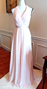 NWT Vera Wang Women's Long Chiffon Bow Halter Blush Pink Formal Gown Size 0 - Picture 1 of 12