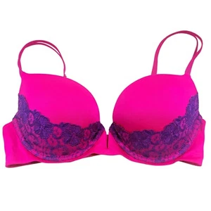 Sujetador pushup Victoria's Secret para mujer 36C acolchado con aros encaje rosa intenso años 2010 Y2K - Imagen 1 de 9