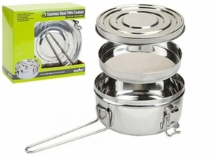 Summit 3 pce Stainless Steel 1500ml Tiffin Cooking Set Camping Holiday Metal Pan - Picture 1 of 7