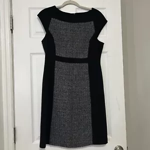Jones Wear Dress Womens Sz 10 Black Gray Cap Sleeve Sheath Stretch Work Classy - Picture 1 of 5