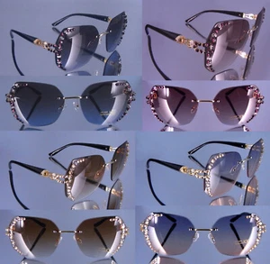 Jyla Luxus Glitzer Brillen Damen Strass Sonnenbrillen rahmenlos UV400 10212 neu - Bild 1 von 12