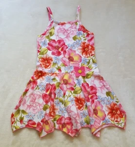 BABY B LULU "Wild Rose" White Pink Red Floral Hanky Hem Dress 4 Handkerchief - Picture 1 of 3