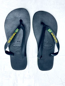 Havaianas Flip Flops Sandals Mens 9 Black Brasil - Picture 1 of 6