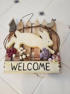 Insegna di benvenuto rustica americana in legno da appendere arte da parete decorazione casa recinzione coniglio - Foto 1 di 2
