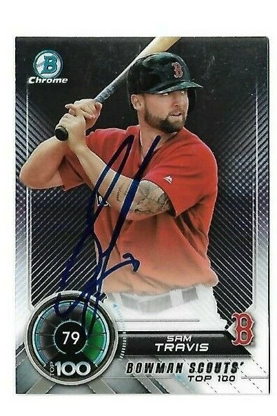 Boston Red Sox SAM TRAVIS Signed 2018 Bowman Top 100 Prospects Card - Image 1 of 1