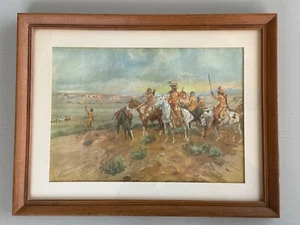 Estampado De Colección Charles M Russell ENCONTRANDO EL RASTRO Escena de Indios Nativos Americanos - Imagen 1 de 12