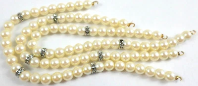 3 -Vintage 7" Champagne Faux 6mm Pearls Beads Strand Rhinestones Hooks Both Ends Foto 1 de 4