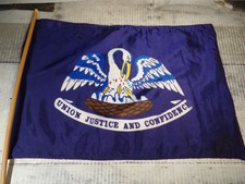 vintage Louisiana State Flag travel souvenir Wood stick 12"x18"