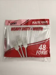 1 PACKUNG 48 STÜCK HOME SMART STRAPAZIERFÄHIG WEISSE KUNSTSTOFFGABELN FÜR ZUHAUSE, PARTY - Bild 1 von 2