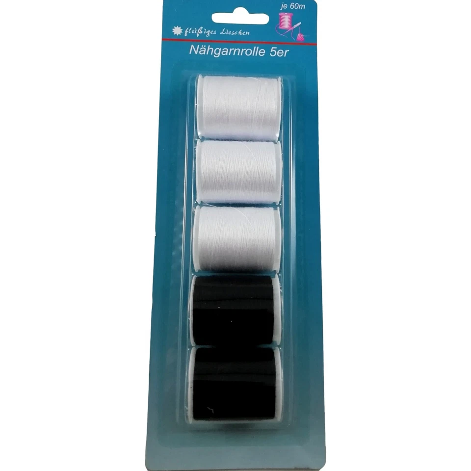 5 spools of sewing thread 60 meters polyester sewing haberdashery black & white - Image 1 of 1