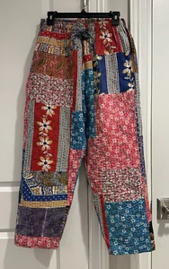 Kantha Bohemian Multicolor Quilted Patchwork Pants Size M, Medium Weight, NEW - Picture 1 of 7
