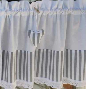 Scheibengardine Bistrogardinen Landhaus Gardine Vorhang Shabby Streifen gestreif - Bild 1 von 2