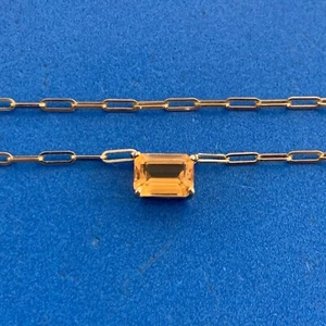 Designer 14K Yellow Gold Emerald Cut Citrine Paper Clip Chain East West Necklace - Picture 1 of 7