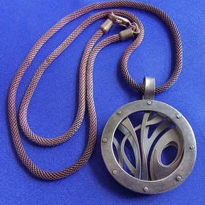 Modernist Pendant Necklace Sterling Silver Mesh Chain Signed E Douglas Wunder 99 - Picture 1 of 5